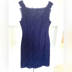 Adrianna Papell Dark Blue Lace Dress Sleeveless Size Petite Size 4 P4